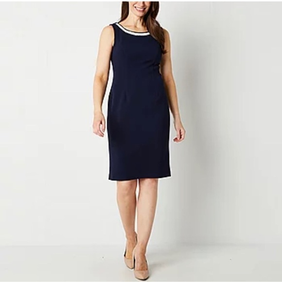 Maya Brooke Sleeveless Collar Pearl Black Dress    Size 8 - Picture 1 of 10